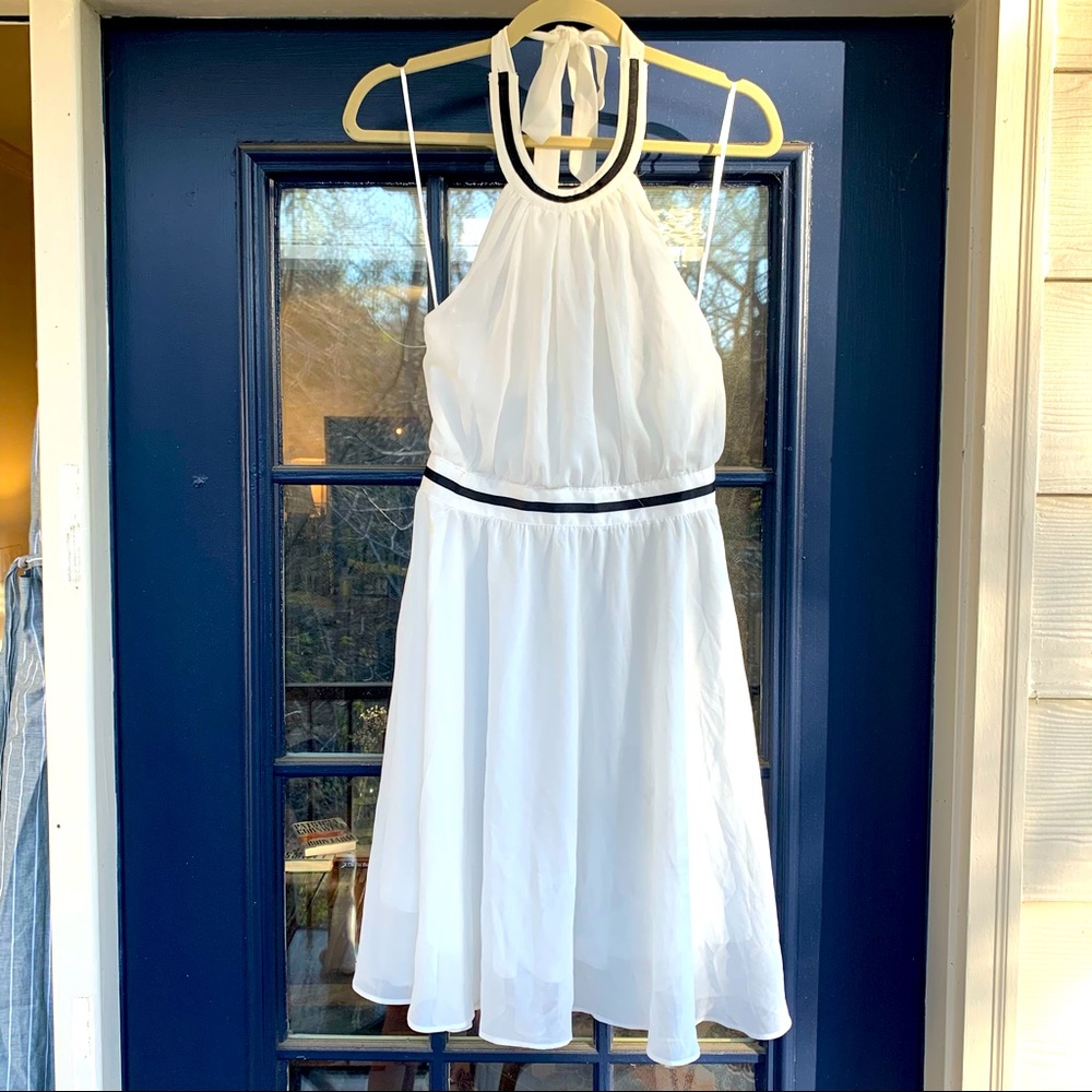 White high neck dress, backless